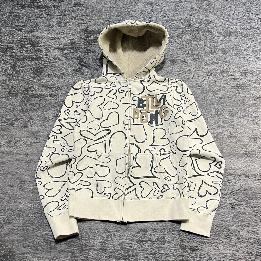 Vintage Y2K Billabong Zip Up Hoodie Womens Small White‎ Surf Skater Grunge
